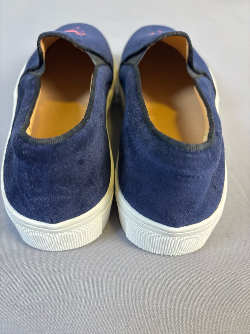 Bing Xu Brand New Navy Velvet Slip-On Sneakers with Flamingo Embroidery Size 39 - Picture 7 of 9